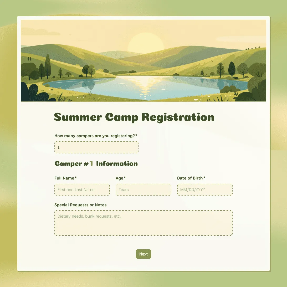 Summer Camp Registration Form Template