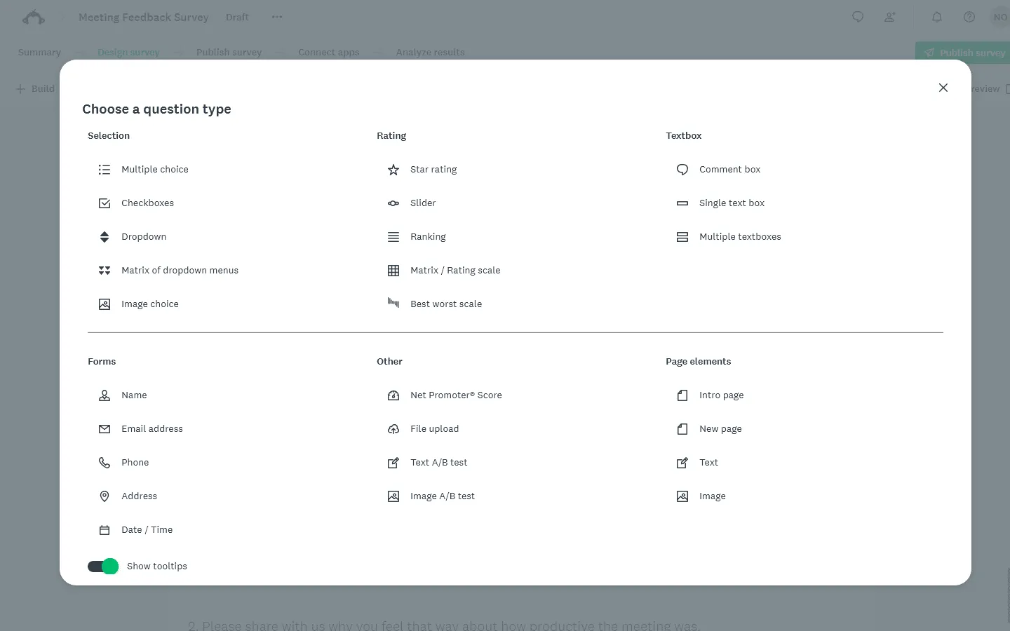 SurveyMonkey question types