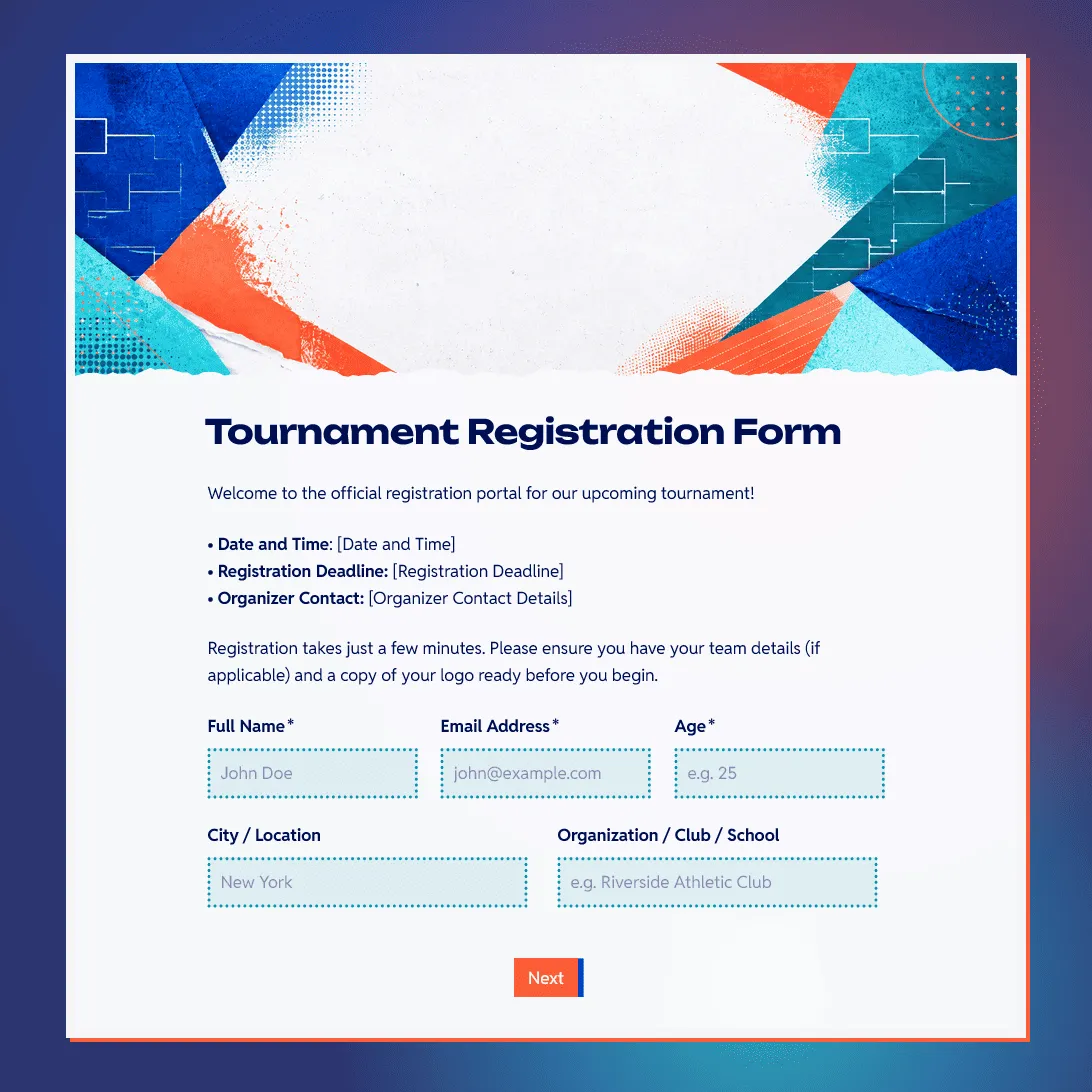 Tournament Registration Form Template