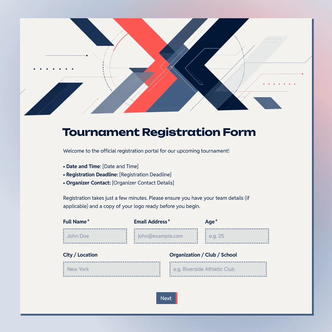 Tournament Registration Form Template