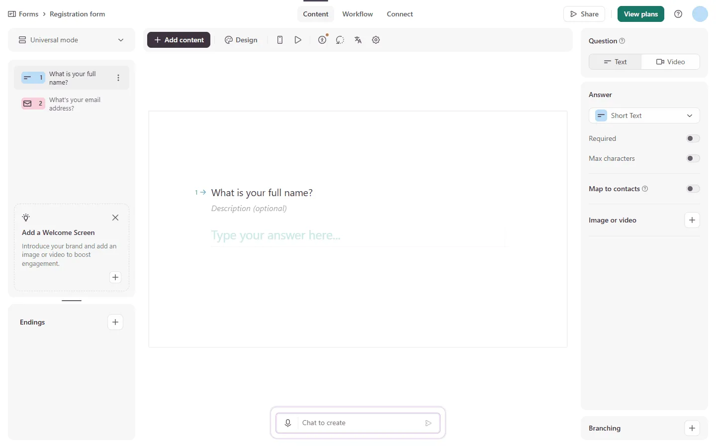 Typeform editor compared to Tally editor