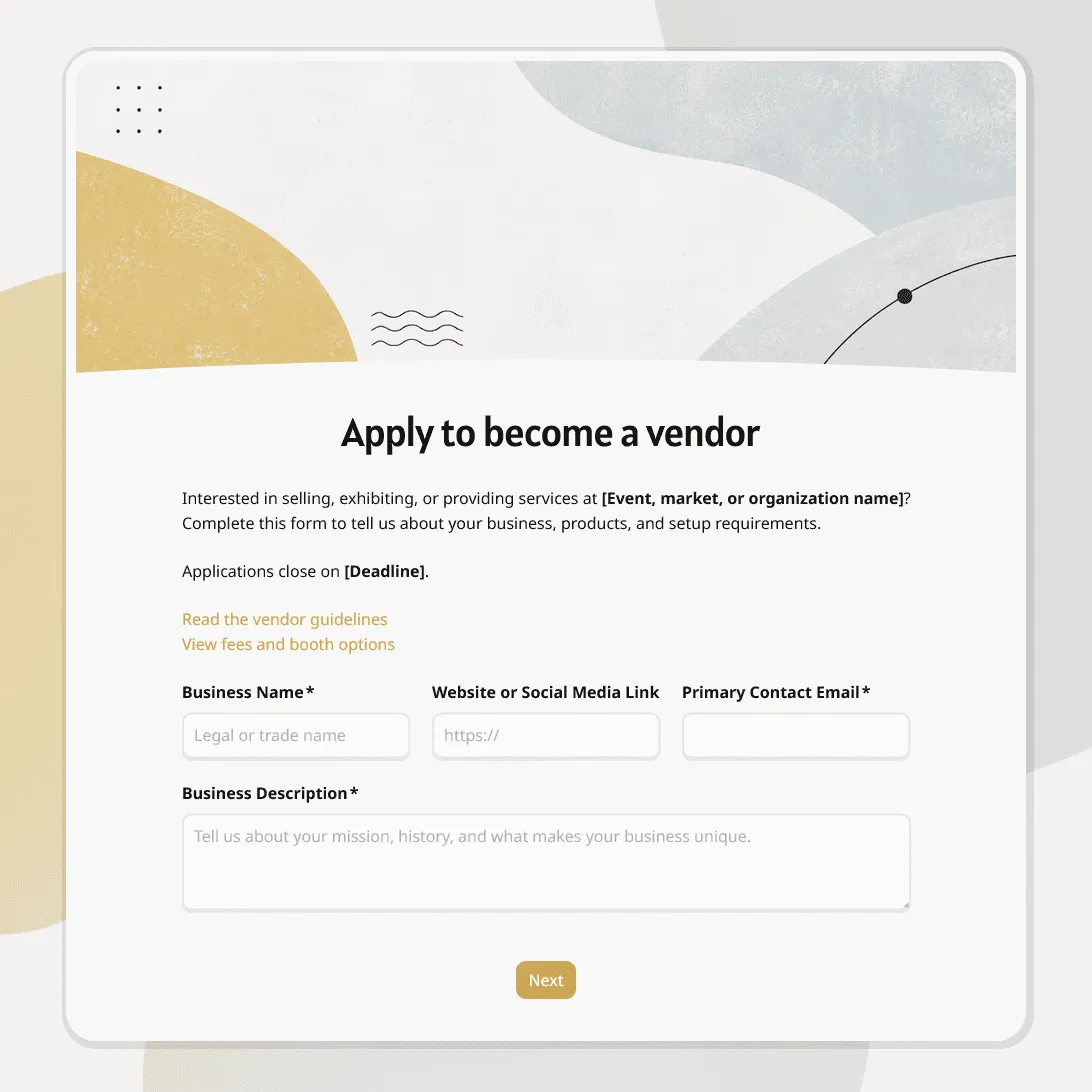 Vendor Application Form Template