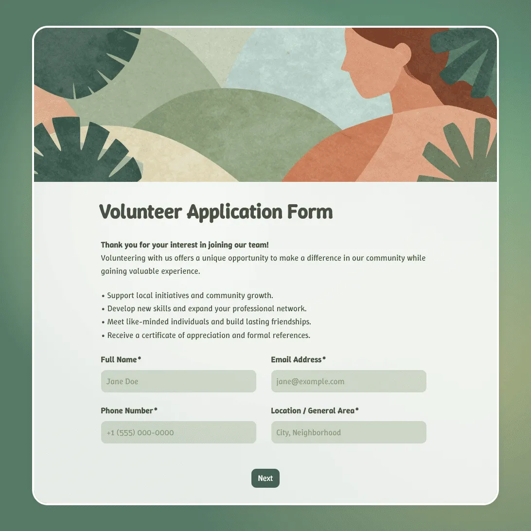 Volunteer Application Form Template