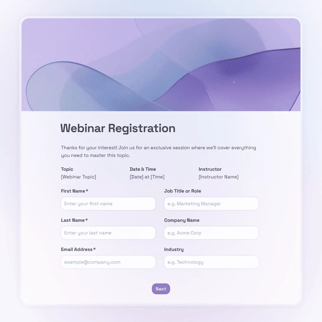 Webinar Registration Form Template