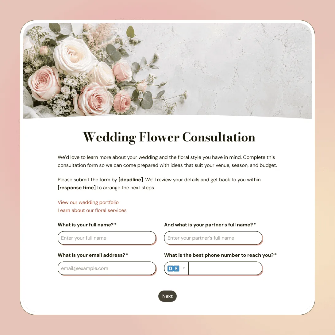 Wedding Flower Consultation Form Template