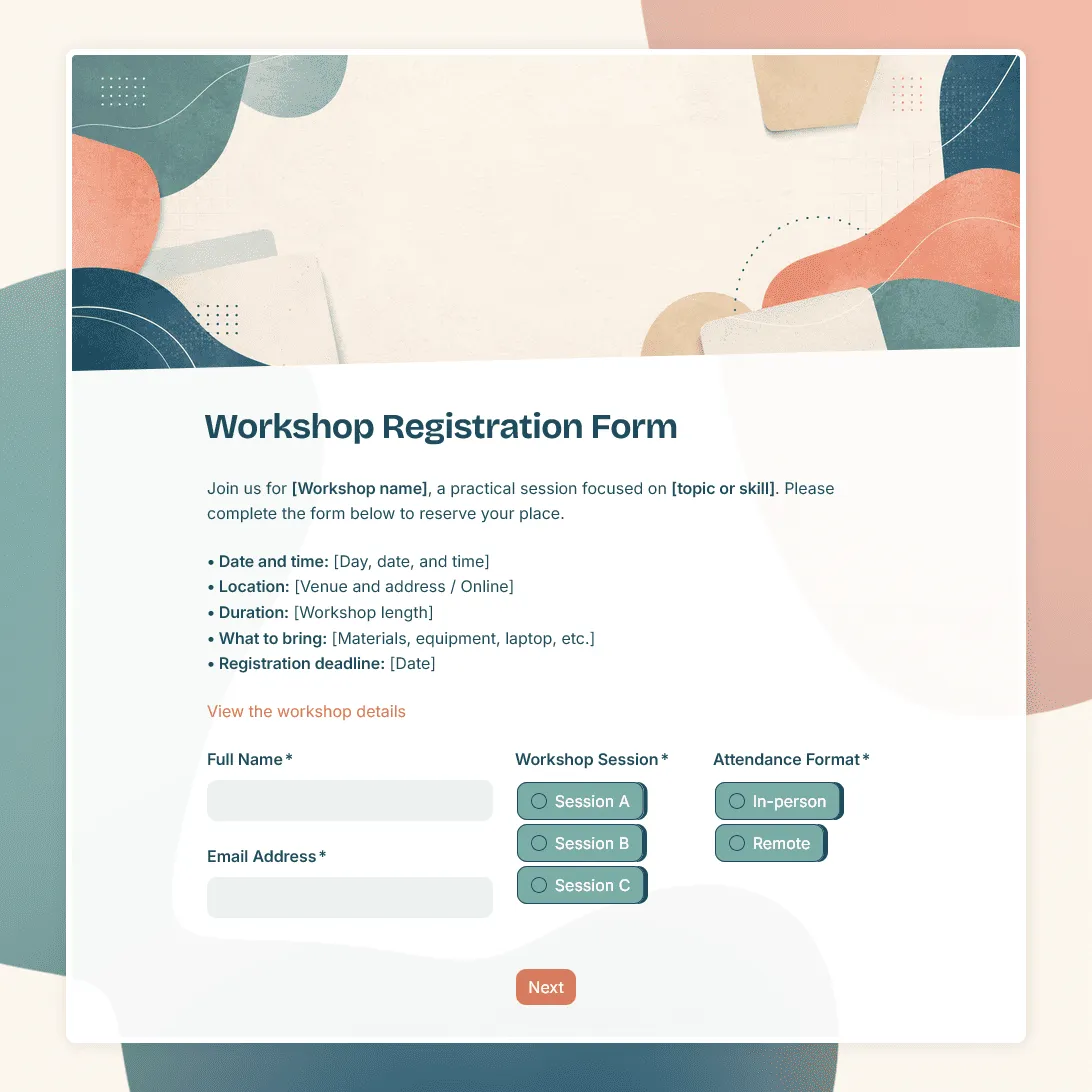 Workshop Registration Form Template